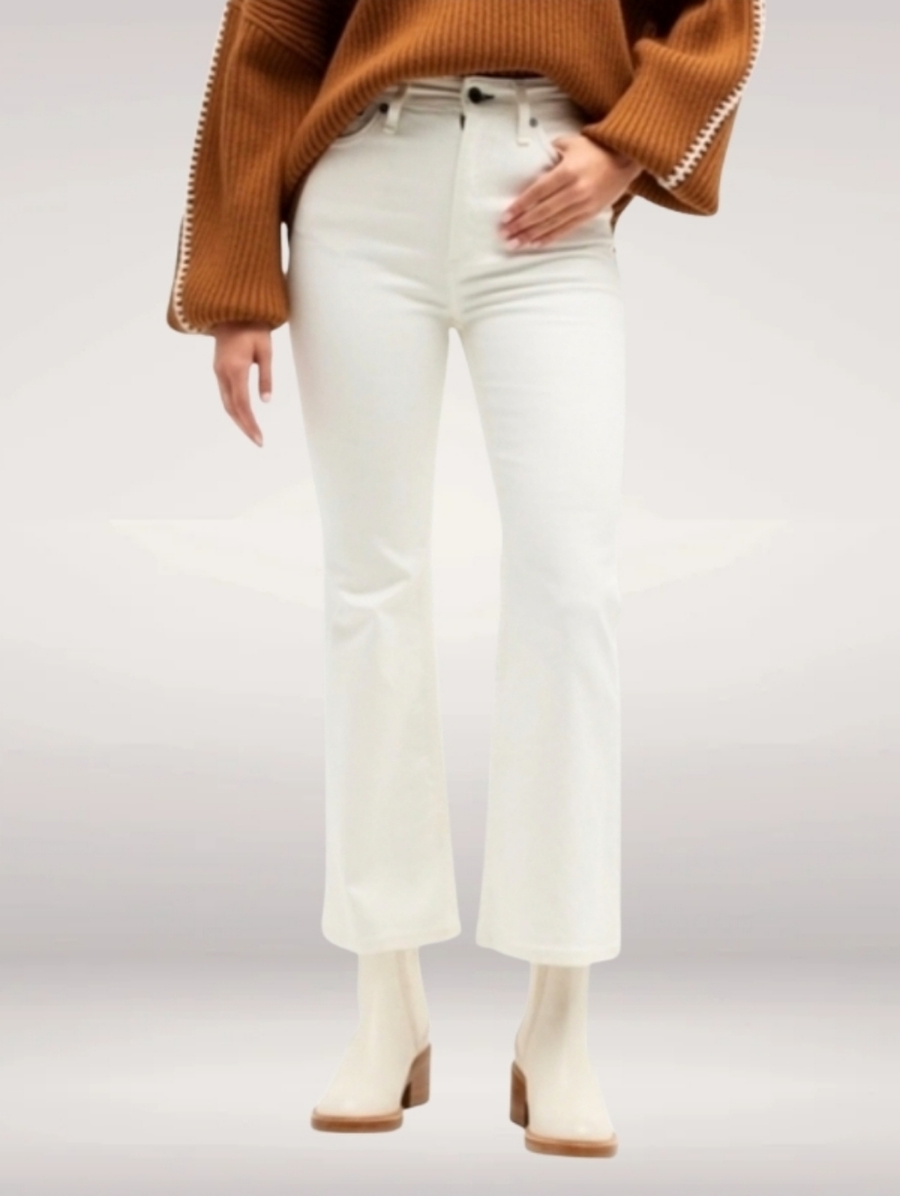Rag & Bone Womens Casey High-Rise Ankle Flare In Coated White Stretch Size 26
